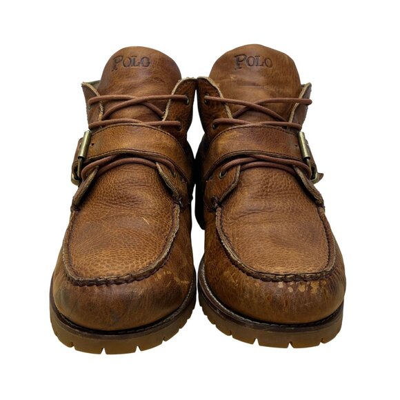 Polo Ralph Lauren Men’s Brown Leather Lace Up Rumford Moc Toe Ankle Boots Sz 12D - Picture 2 of 12